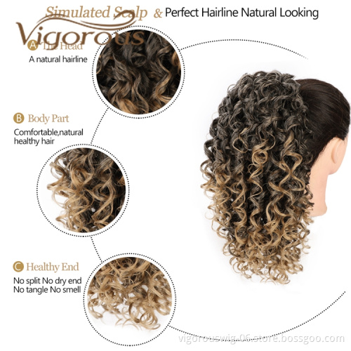 Natural Instant For Black Women Afro Wrap Around Kinky Curly Long Claw Drawstring Synthetic Ponytail Hair Extensions